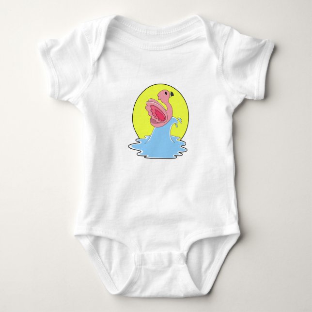 Flamingo at Surfing on Water Baby Bodysuit (Front)