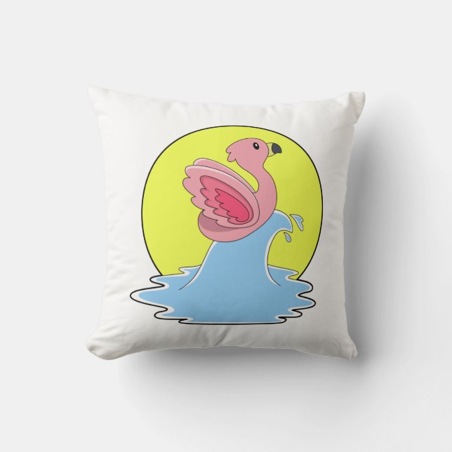 Flamingo at Surfing on Water Cushion (Front)