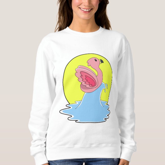 Flamingo at Surfing on Water Sweatshirt (Front)