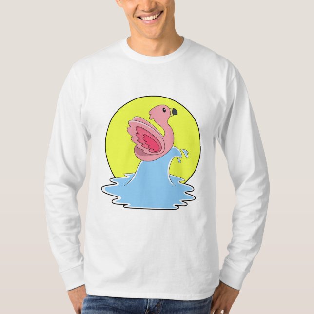 Flamingo at Surfing on Water T-Shirt (Front)