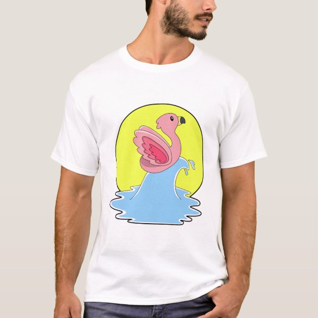 Flamingo at Surfing on Water T-Shirt (Front)