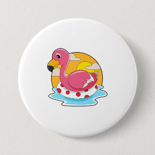 Flamingo at Swimming with Lifebuoy 7.5 Cm Round Badge