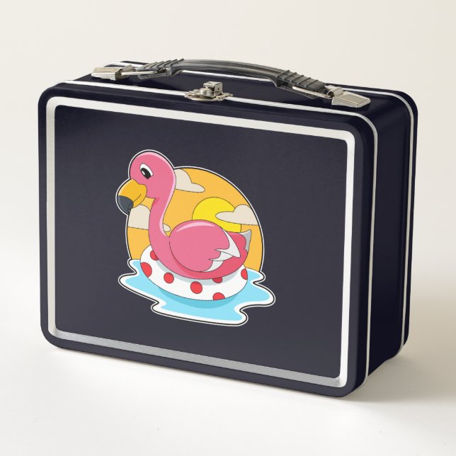 Flamingo at Swimming with Lifebuoy Metal Lunch Box (Front)