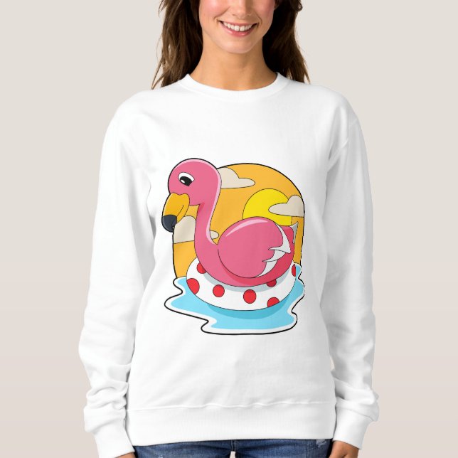 Flamingo at Swimming with Lifebuoy Sweatshirt (Front)