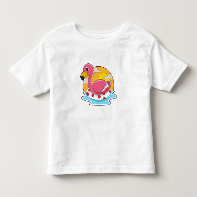 Flamingo at Swimming with Lifebuoy Toddler T-Shirt (Front)