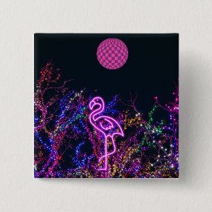 Flamingo at the dance party. 15 cm square badge