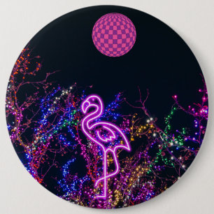 Flamingo at the dance party. 6 cm round badge