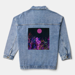 Flamingo at the dance party. denim jacket