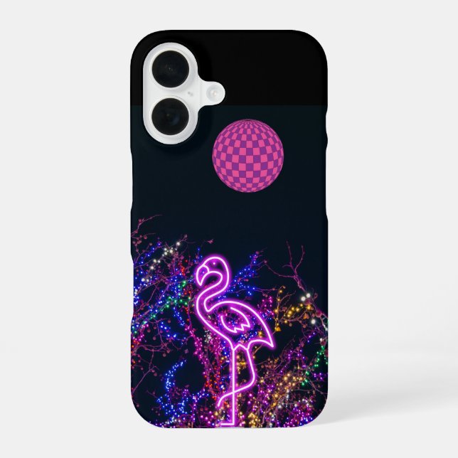 Flamingo at the dance party. iPhone 16 case (Back)