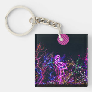 Flamingo at the dance party. key ring