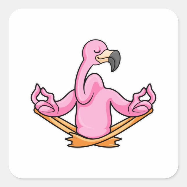 Flamingo at Yoga in Cross-legged Square Sticker (Front)