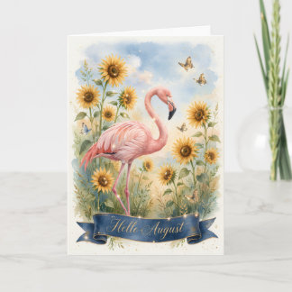 Flamingo August Card -- Hello August Card