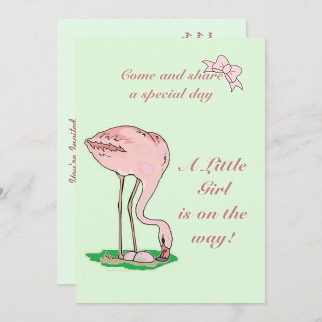 Flamingo Baby Girl Invitation (Front/Back)