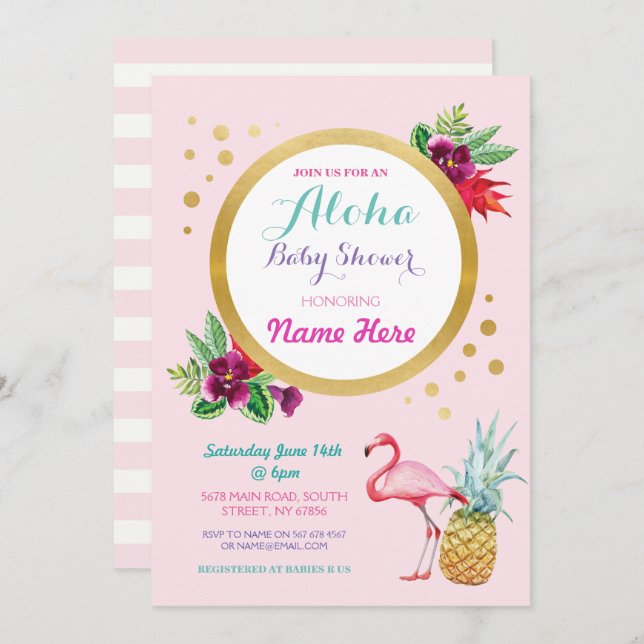 Flamingo Baby Shower Aloha Tropical Invite (Front/Back)