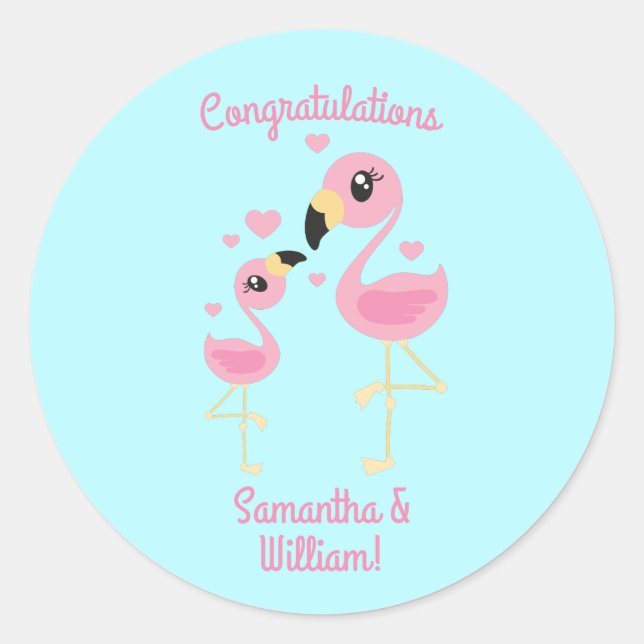 Flamingo Baby Shower Cute Tropical Classic Round Sticker (Front)