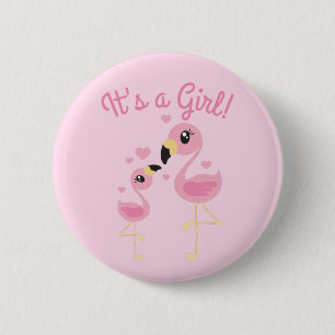 Flamingo Baby Shower Cute Tropical It's a Girl 6 Cm Round Badge