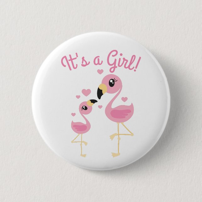 Flamingo Baby Shower Cute Tropical It's a Girl 6 Cm Round Badge (Front)