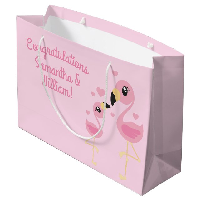 Flamingo Baby Shower Cute Tropical Large Gift Bag (Back Angled)