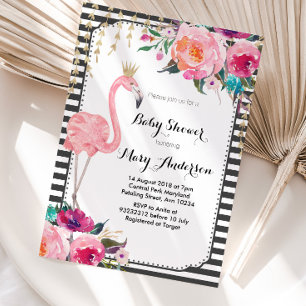 Flamingo Baby Shower Invitation black white