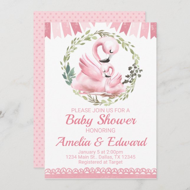 Flamingo Baby Shower Invitation Invite (Front/Back)