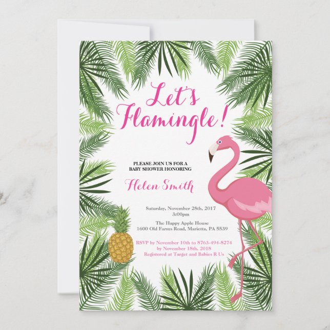 Flamingo Baby Shower Invitation Let’s Flamingle (Front)