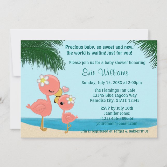 Flamingo Baby Shower invitation Mummy Kiss (Front)