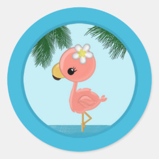 Flamingo Baby Shower invitation Round Sticker