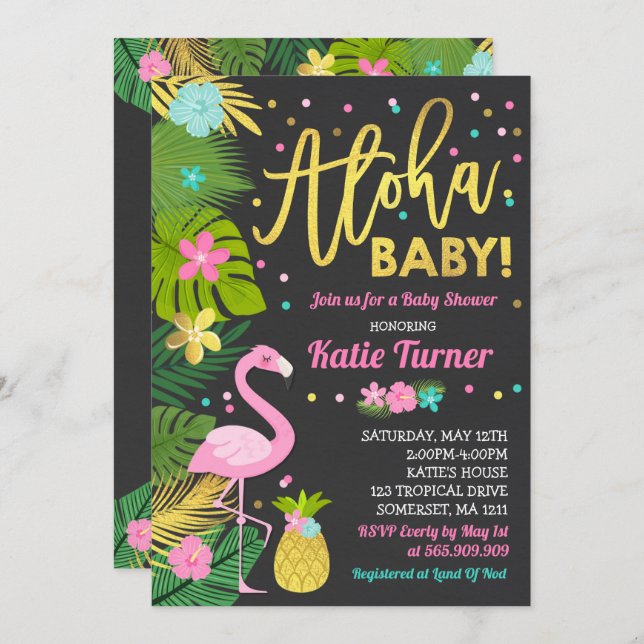 Flamingo Baby Shower Invitation Tropical Shower (Front/Back)