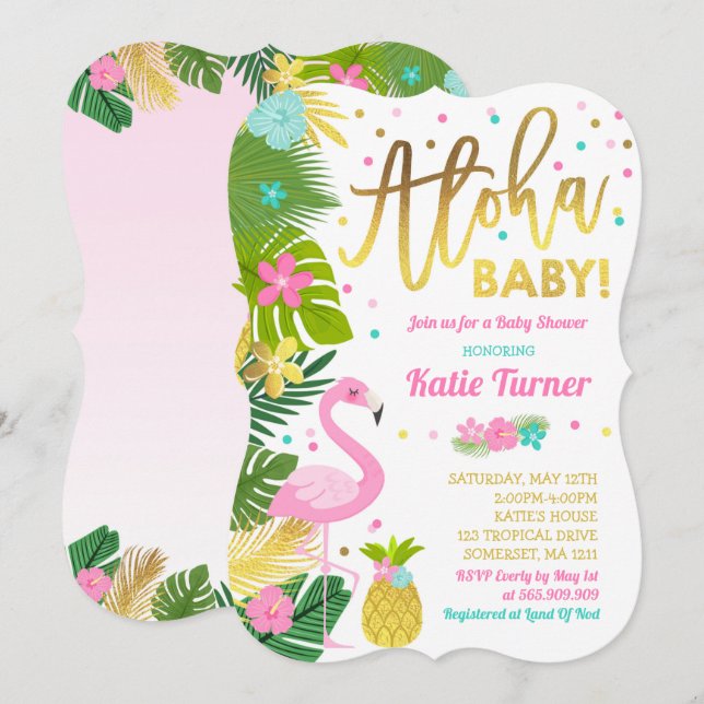 Flamingo Baby Shower Invitation Tropical Shower (Front/Back)