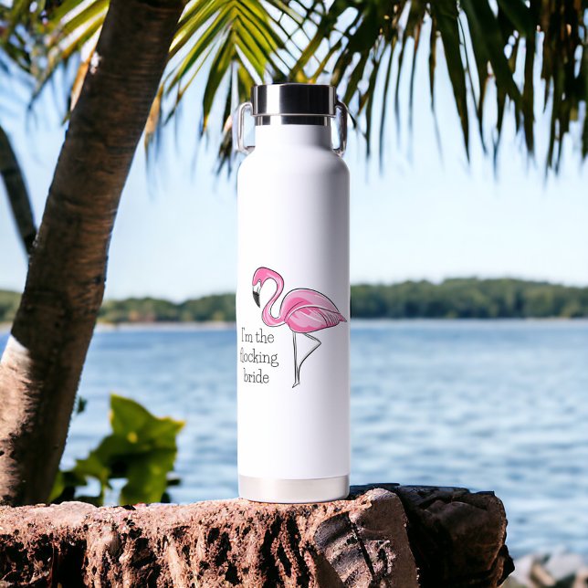 Flamingo Bachelorette Party I'm the Flocking Bride Water Bottle (Creator Uploaded)