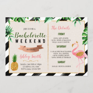 Flamingo bachelorette with Itinerary invitation