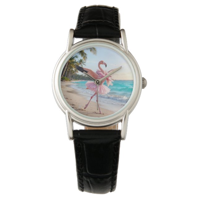 Flamingo Ballerina In a Pink Tutu On the Beach Watch (Front)