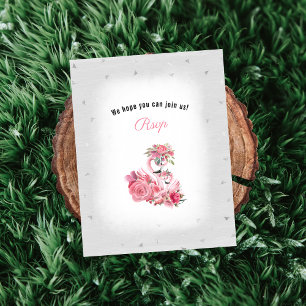 Flamingo Ballerina Silver Baby Shower RSVP Enclosure Card