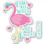 Flamingo Be Fabulous Girly Personalised Name<br><div class="desc">Flamingo Be Fabulous Girly Personalised Name Personalised Name Stickers Labels features a cute flamingo with your personalised name and the text "Drink your water & be fabulous" in modern hand written script typography. Personalise by editing the text in the text box provided. Perfect for water bottles, birthday party favours and...</div>
