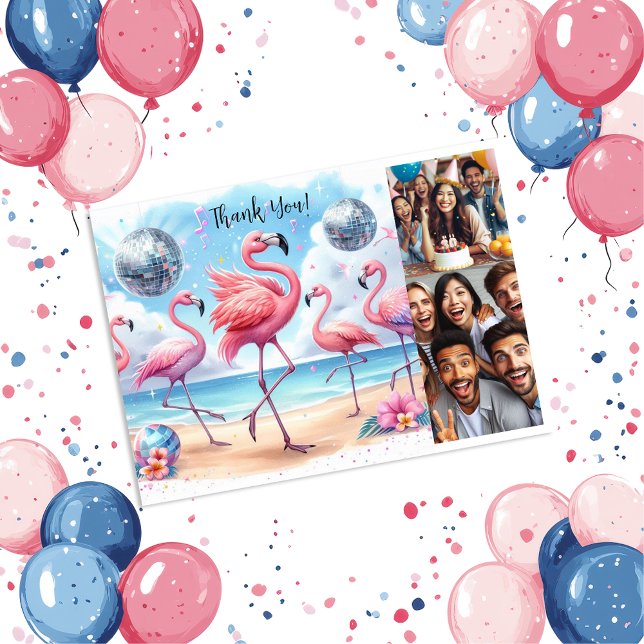Flamingo Beach Birthday Bash Photo Thank You Card (Creator Uploaded)