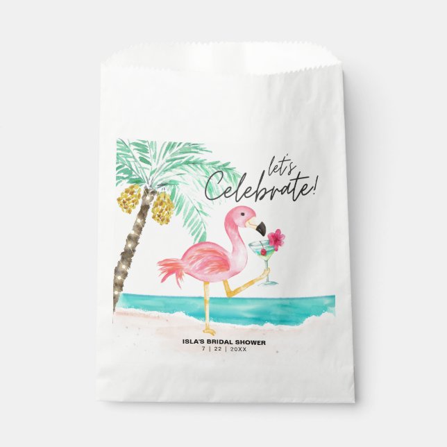 Flamingo Beach Cocktail Tropical Bridal Shower Favour Bags (Front)