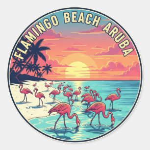 Flamingo Beach in Aruba Travel Classic Round Sticker