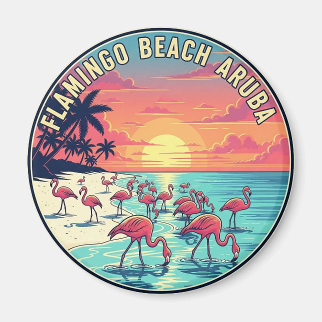 Flamingo Beach in Aruba Travel Magnet (Front)