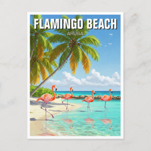 Flamingo Beach in Aruba Travel Postcard