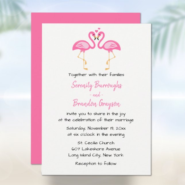 Flamingo Beach Pink Hawaiian Pink Tropical Wedding Invitation (Creator Uploaded)