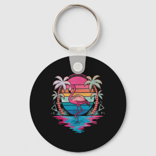 Flamingo Beach Summer Vibes Palm Tree Tropical Sum Key Ring