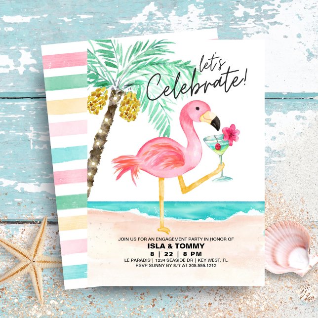 Flamingo Beach Tropical Engagement Party Invitation (Creator Uploaded)