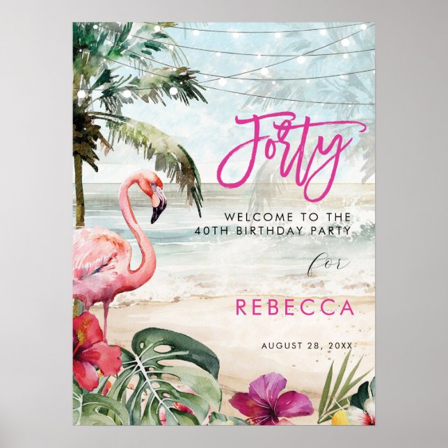 flamingo beach tropical forty welcome sign poster (Front)