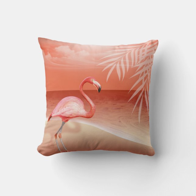 Flamingo Beach Wedding | coral Cushion (Front)