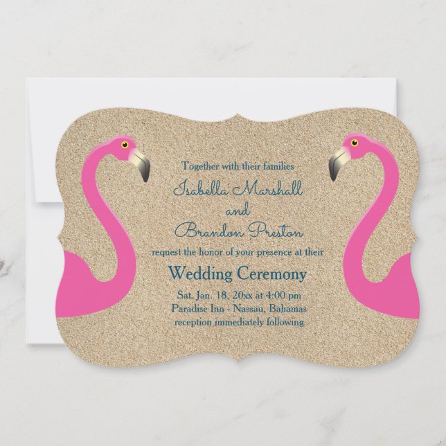 Flamingo Beach Wedding Invitation (Front)