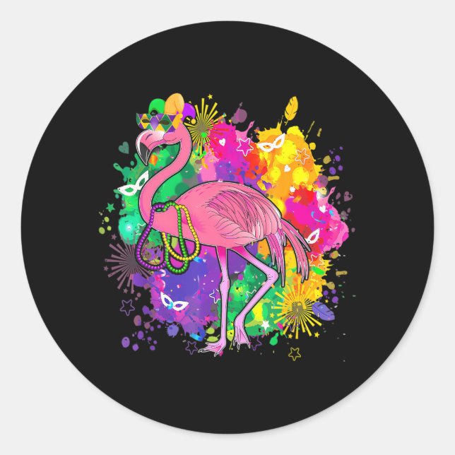 Flamingo Bird Animal Cute Mardi Gras Carnival Classic Round Sticker (Front)