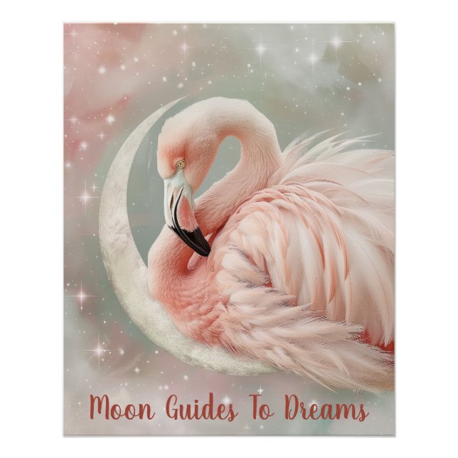 Flamingo bird baby sleeping on Moon Poster (Front)