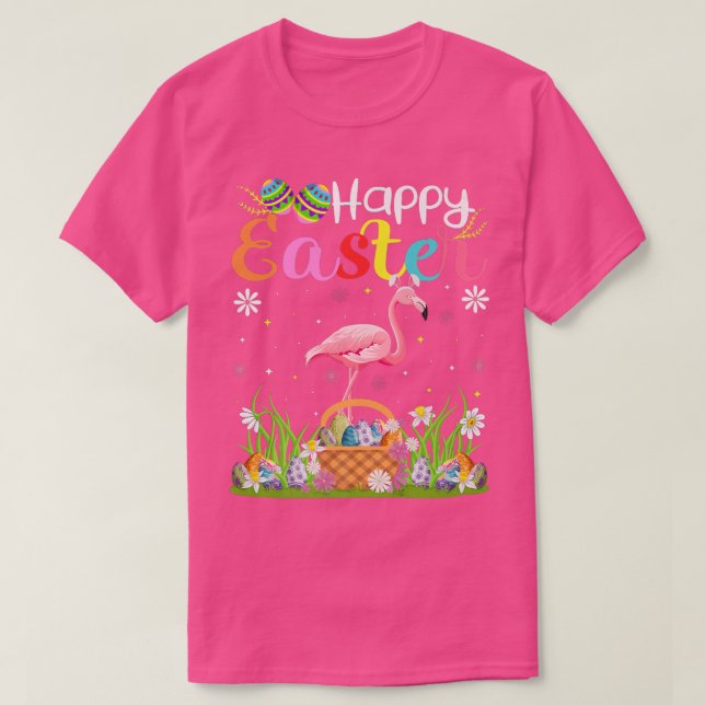 Flamingo Bird Bunny Egg Hunting Funny Flamingo Hap T-Shirt (Design Front)