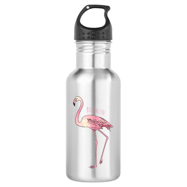 Flamingo bird cartoon illustration  532 ml water bottle (Front)