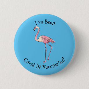 Flamingo bird cartoon illustration  6 cm round badge